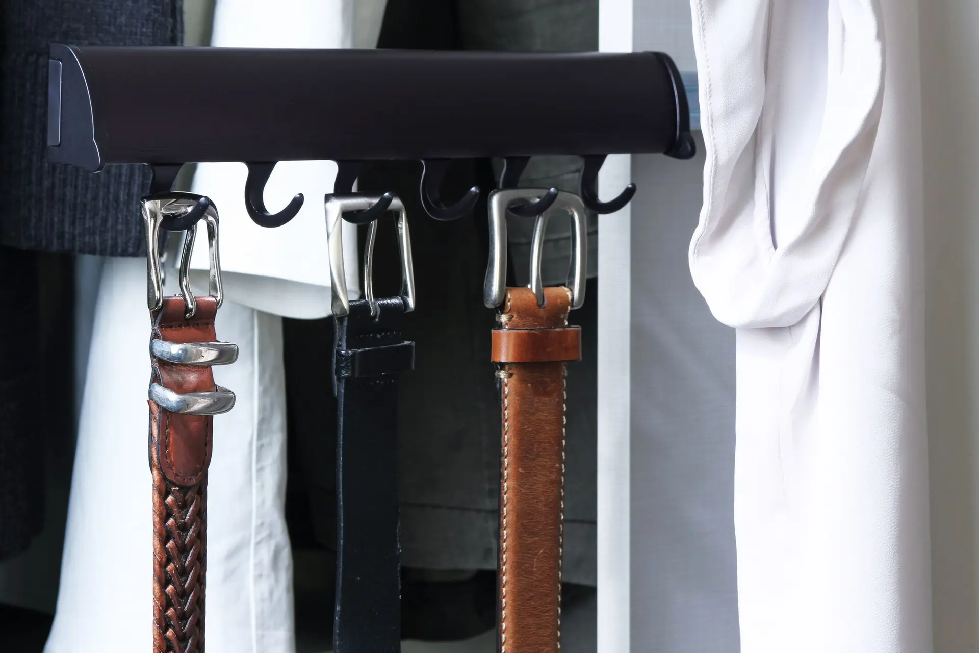 Matte black belt rack